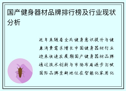 国产健身器材品牌排行榜及行业现状分析