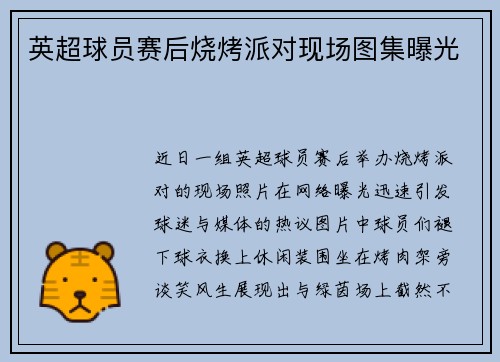 英超球员赛后烧烤派对现场图集曝光
